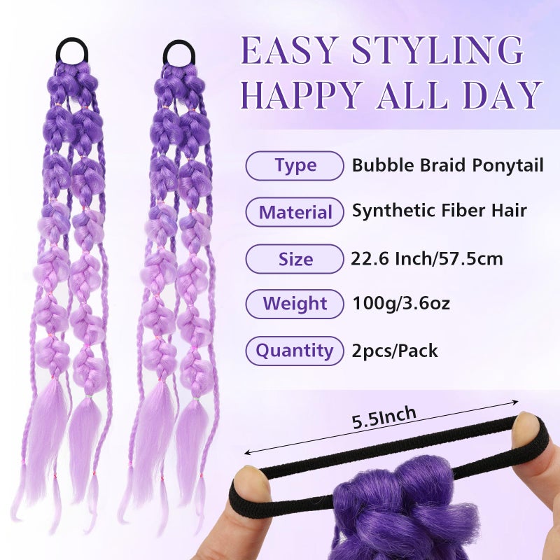 SYGY 2PCS Purple Braided Hair Extensions, Elastic Tie-On Twisted Braided Long Faux Hair Ties for Women Girls, Fun Easy Synthetic Hairpieces, Cute Ponytail Holders for K-pop Lovers, Parties, Raves, Gifts - Image 3